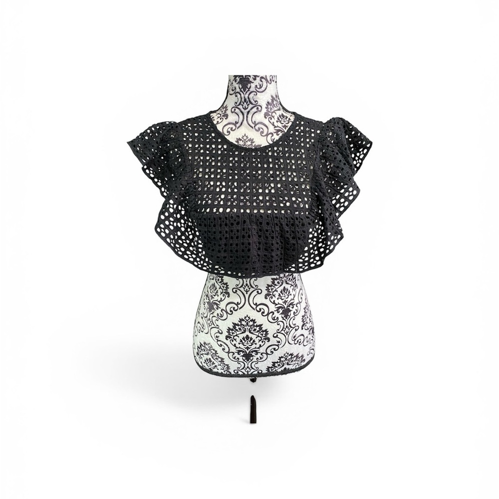 Urban Outfitters Eva Black Eyelet Ruffle Crop Top Sz-S